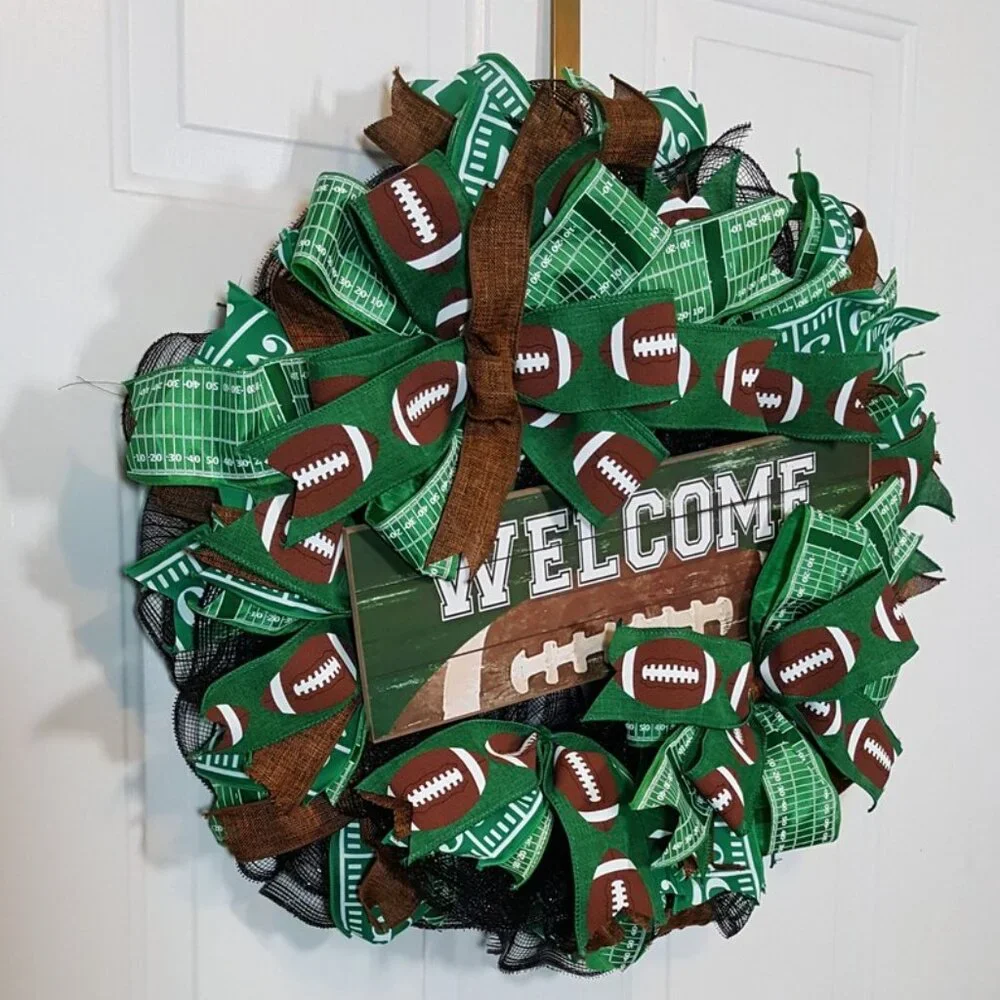 Football Wreath, Touchdown Fall Screen‎ Door Decor, Football Fans Welcome Wreath
